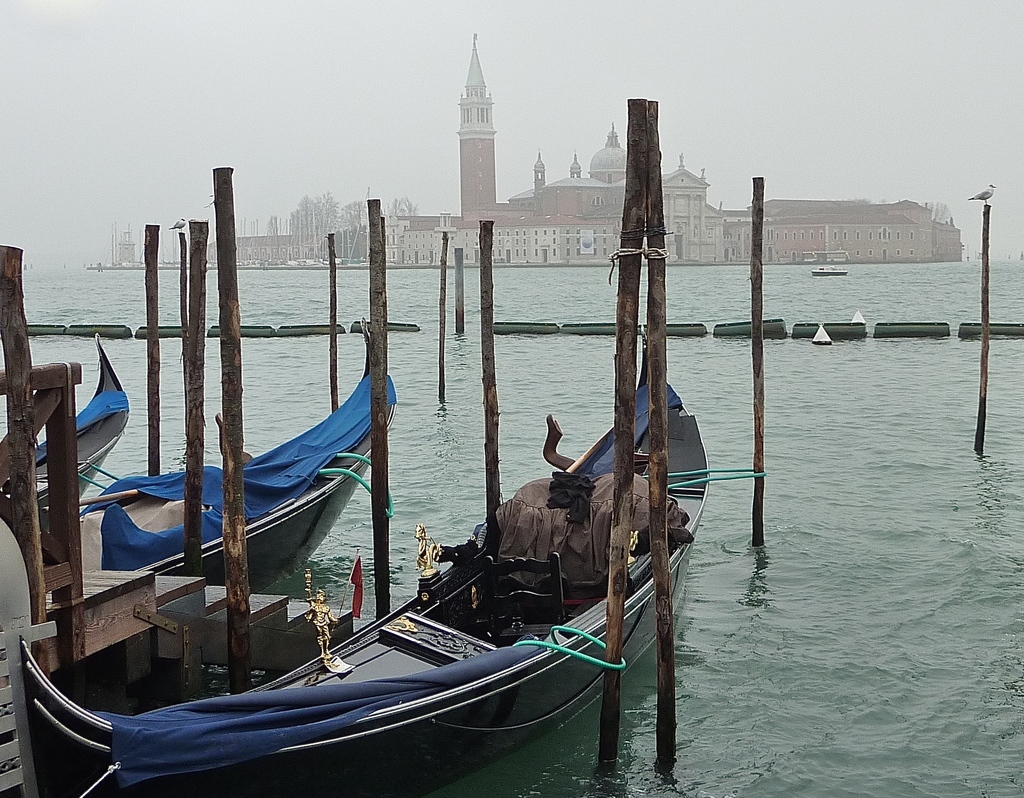 Venise en hiver, ses gondoles