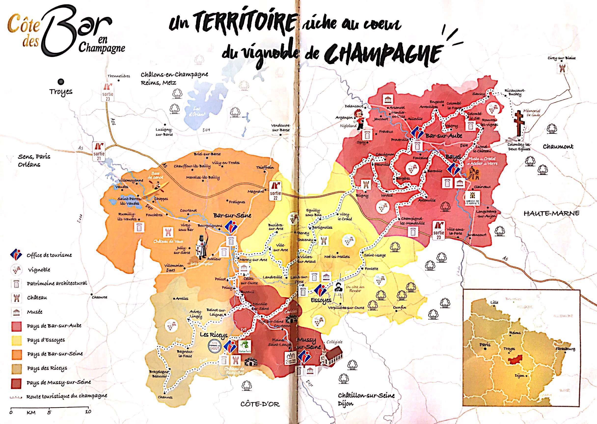 Week-end en Aube en Champagne - carte de la Côte des Bar